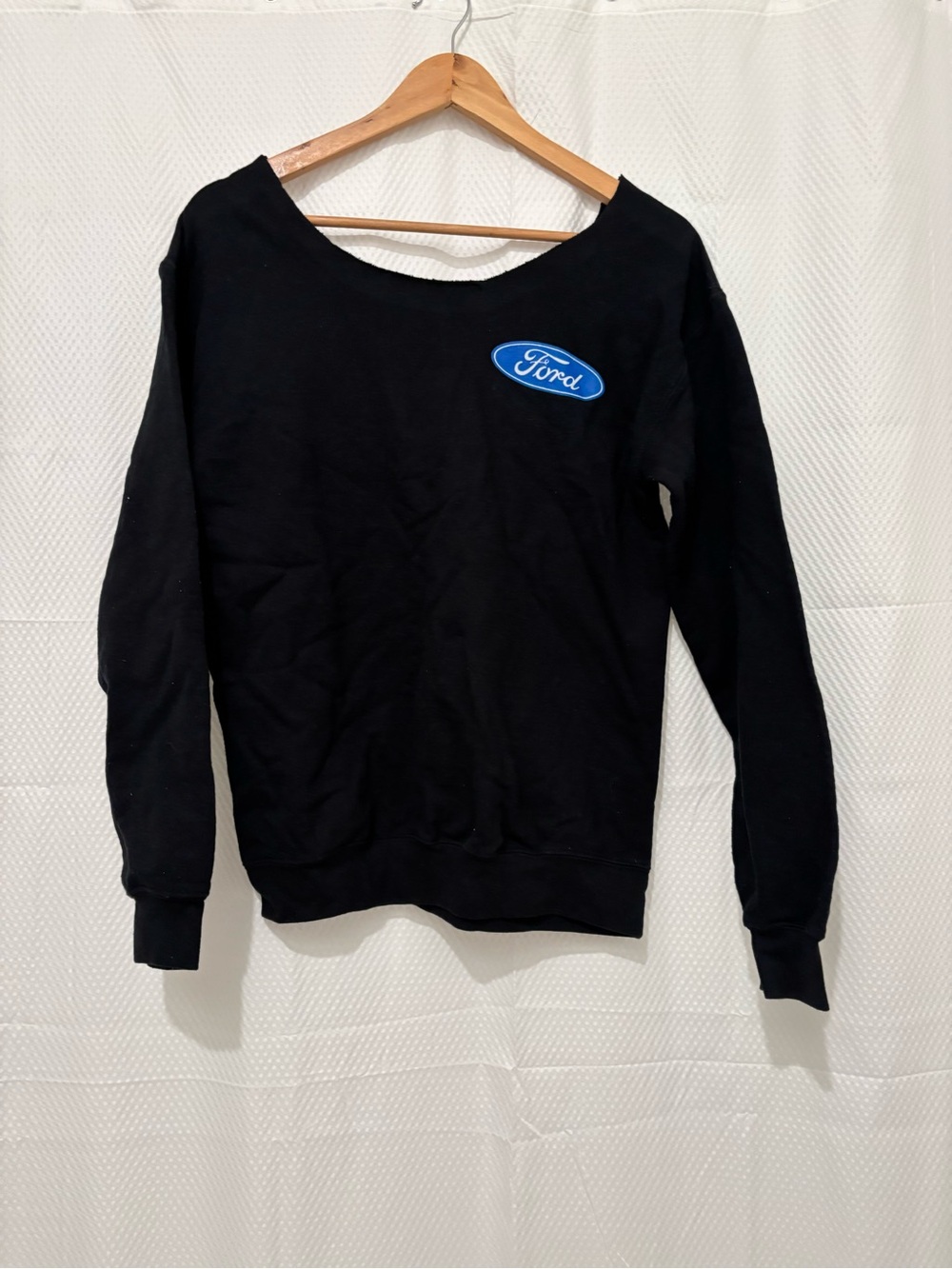 Ford Black Off-the-Shoulder Sweater with Blue Logo
